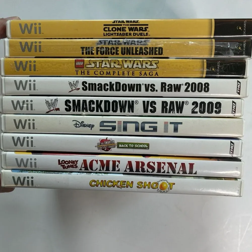 Lot of 9 Wii Games TESTED & WORKING Star Wars WWE Wrestling Looney Tunes